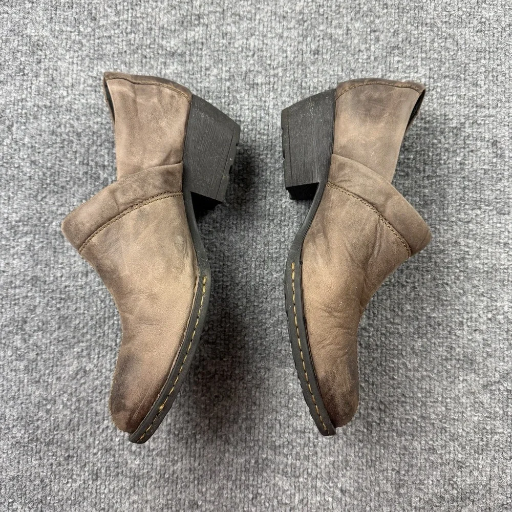 Born Brown Leather Ankle‎ Booties Womens 7M Comfort Low Heel Slip On